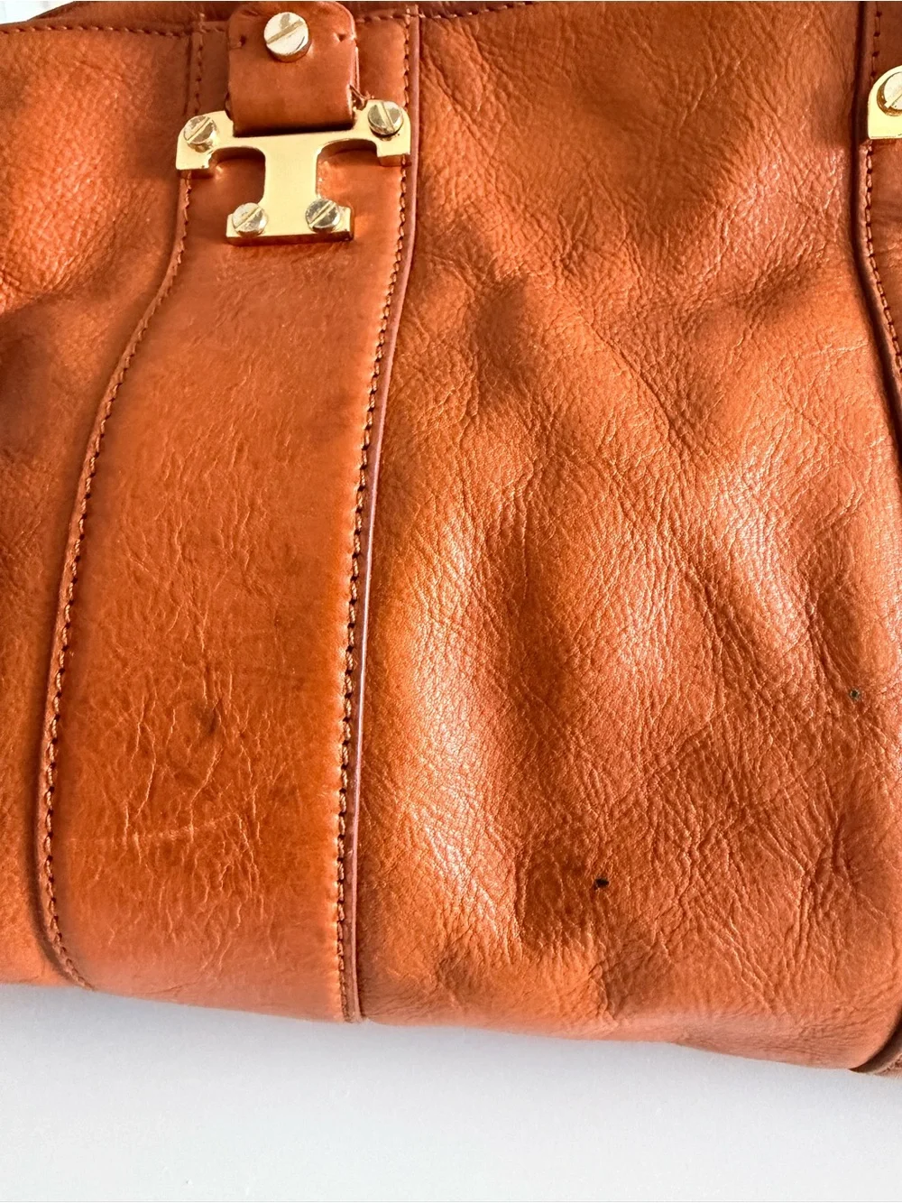 Tory Burch Cognac Leather Tote with Gold Hardware